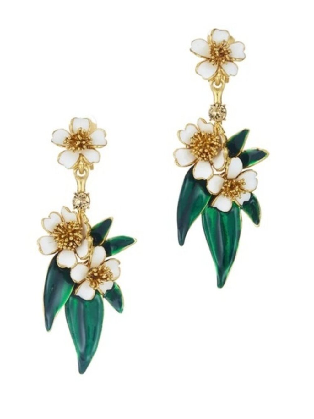 Rare! Oscar de la Renta Enamel  Delicate Flowers Earrings